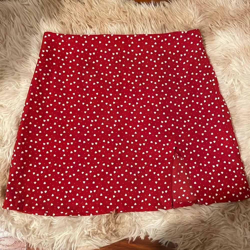 SHEIN Heart Print Mini Skirt with Slit